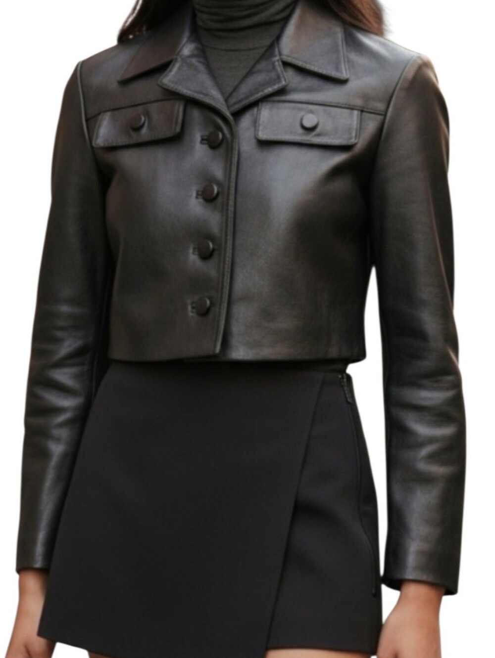 Rebecca Taylor Black Lamb Leather Cropped Jacket Women 12 NWOT